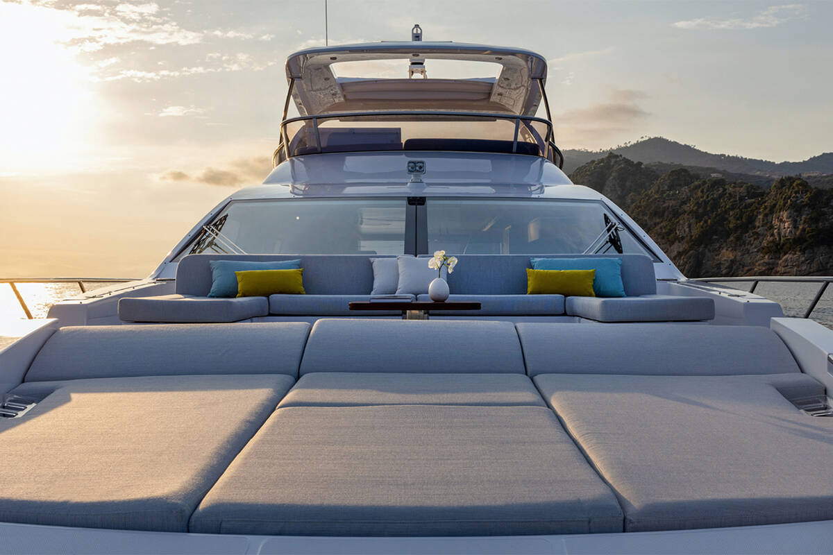Lounge area and sunbathing cushions on bow