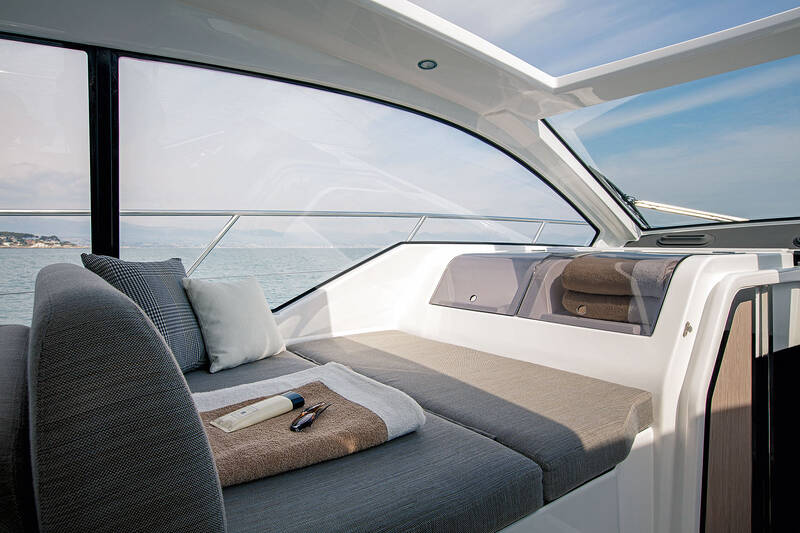 Lounge area next to helm station