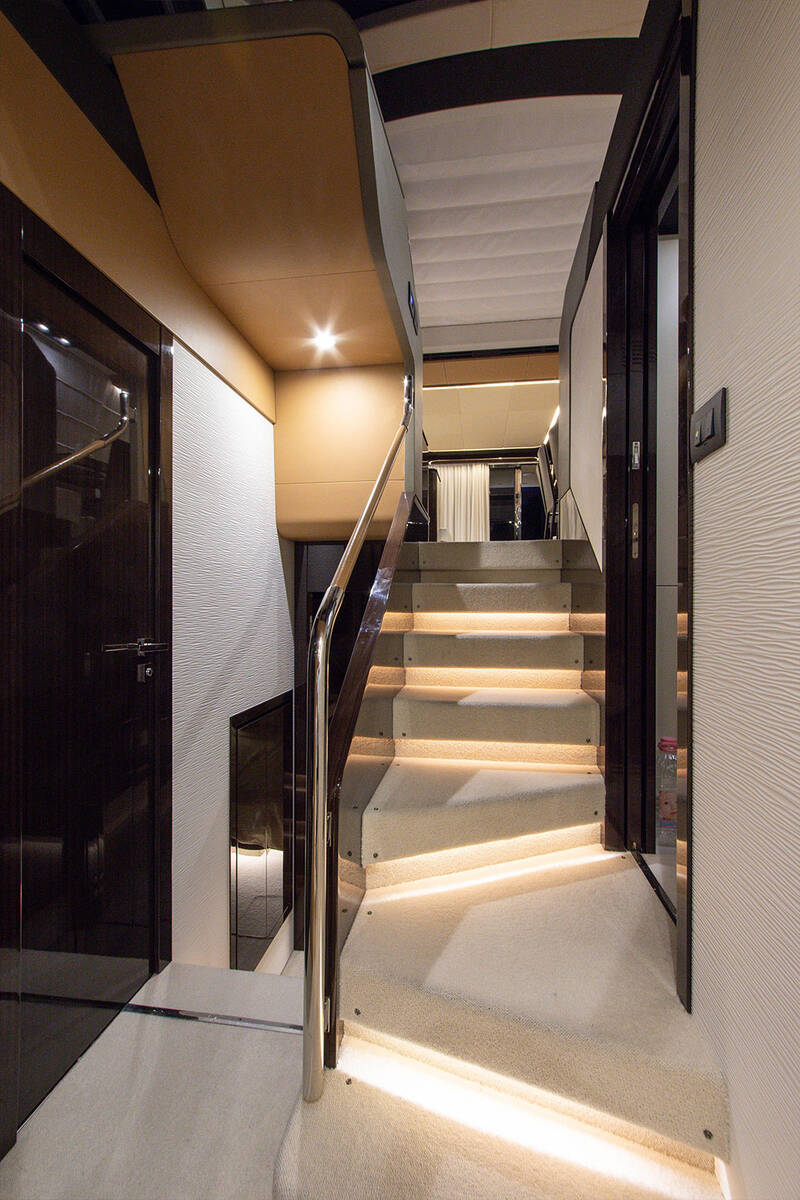 Steps to lower deck
