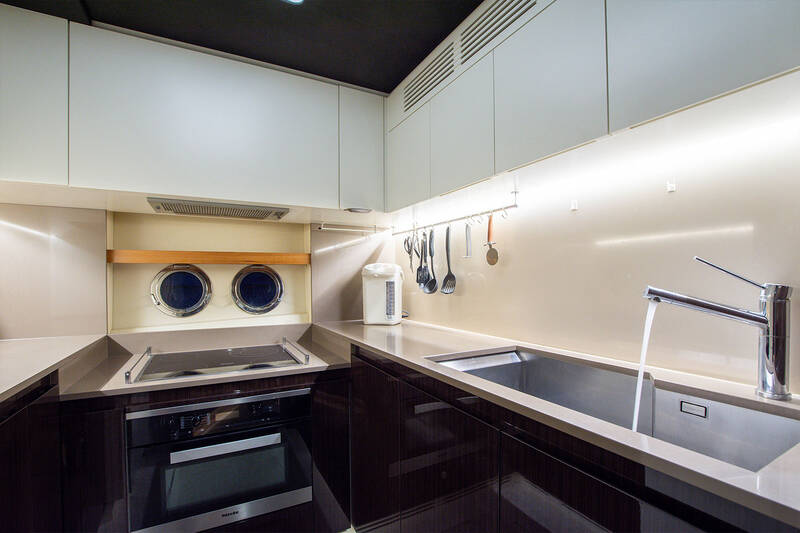 Galley between the main and lower decks