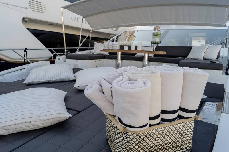 Sunbathing cushions on bow