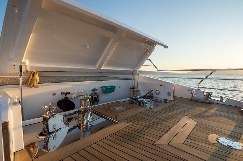 Locker under seating area on bow